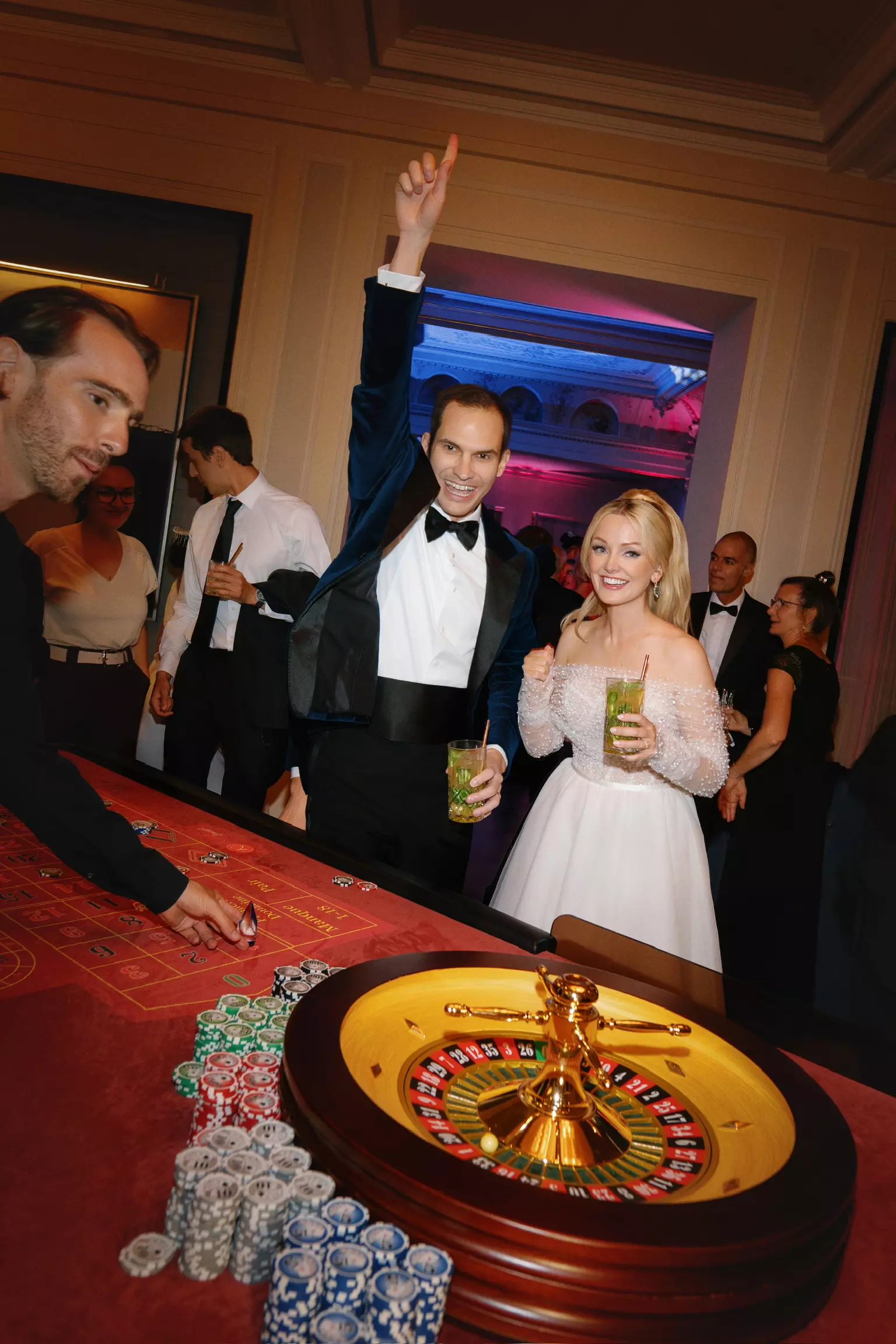 Bride and groom celebrating with refined bridal and groom styling by Mandy Dorian