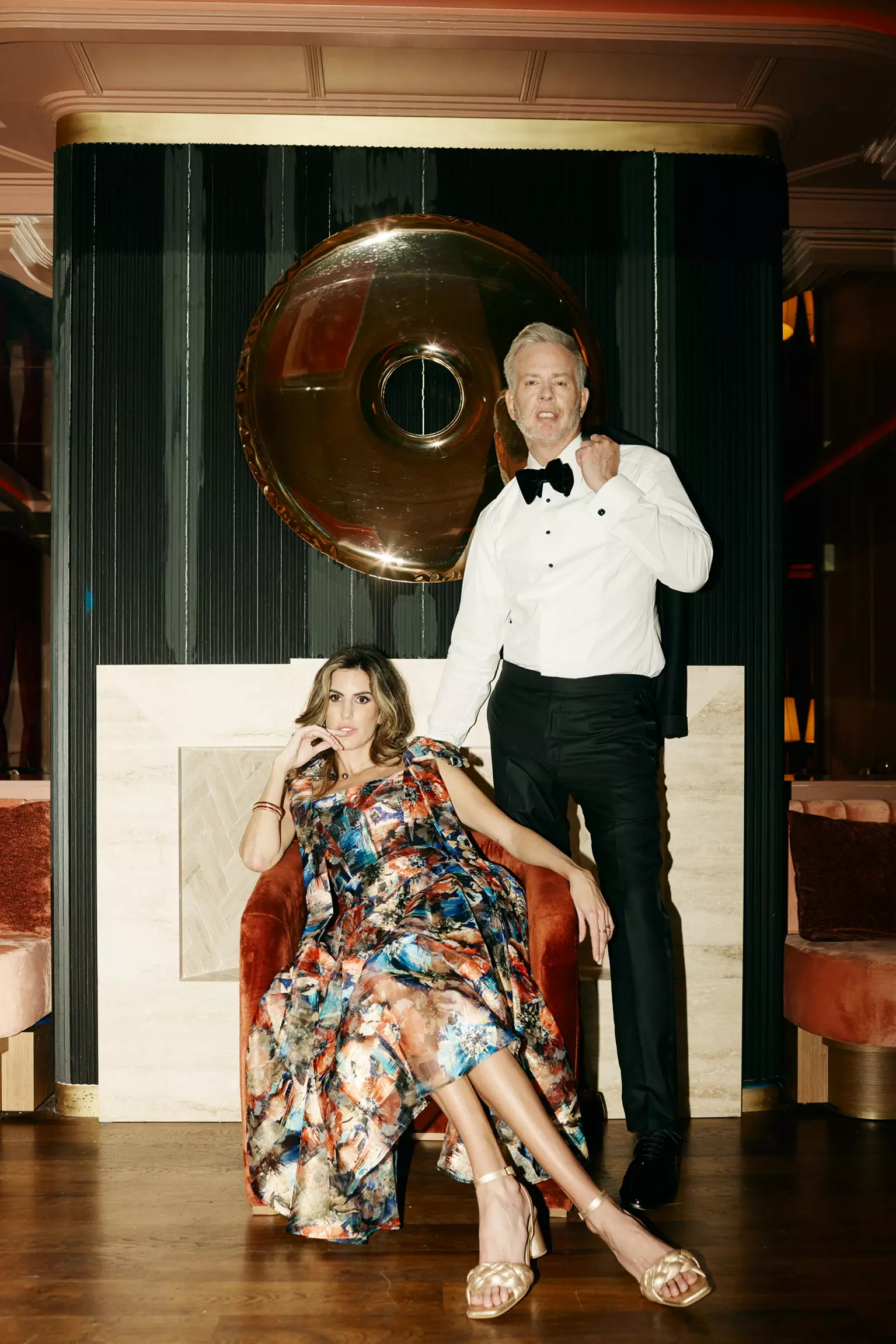 Bride and groom standing together in Maison Delano with coordinated grooming and refined beauty styling