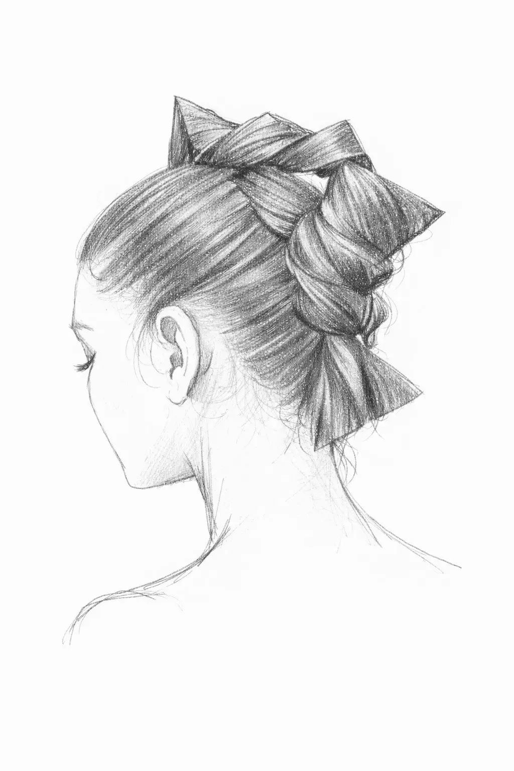 Hand-drawn sketch of structured braided bridal updo created for wedding hairstyle design